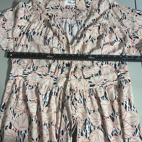 Diane Von Furstenberg Wrap Dress Women XL Multicolor Leaf 3/4 Wide Sleeve Office - Picture 8 of 15